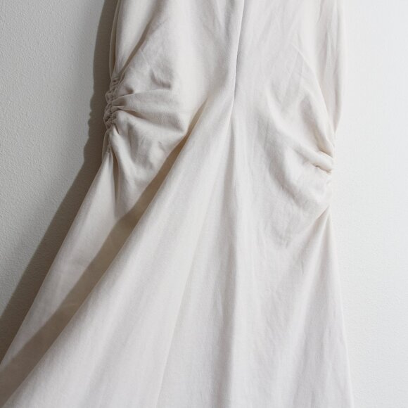 COS Gathered Asymmetric Midi Dress White V-Neck Ruched Cinched Sleeveless Small - Picture 14 of 16